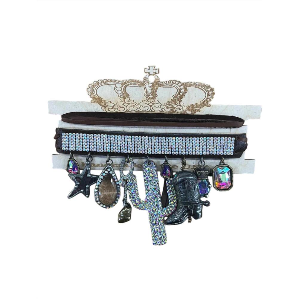 NEW ART BY AMY LABBE women's cactus choker necklace belt in brown